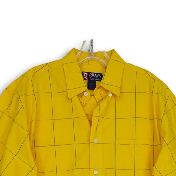 CHAPS FOR RALPH LAUREN SPREAD COLLAR BUTTON FRON PLAID SHIRT YELLOW MEDIUM-EUC - Picture 3 of 7